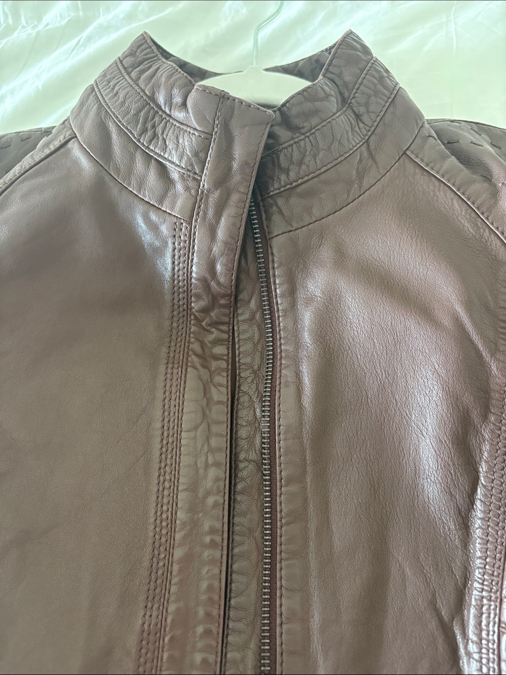 Women's Chocolate Brown Leather Zip Jacket